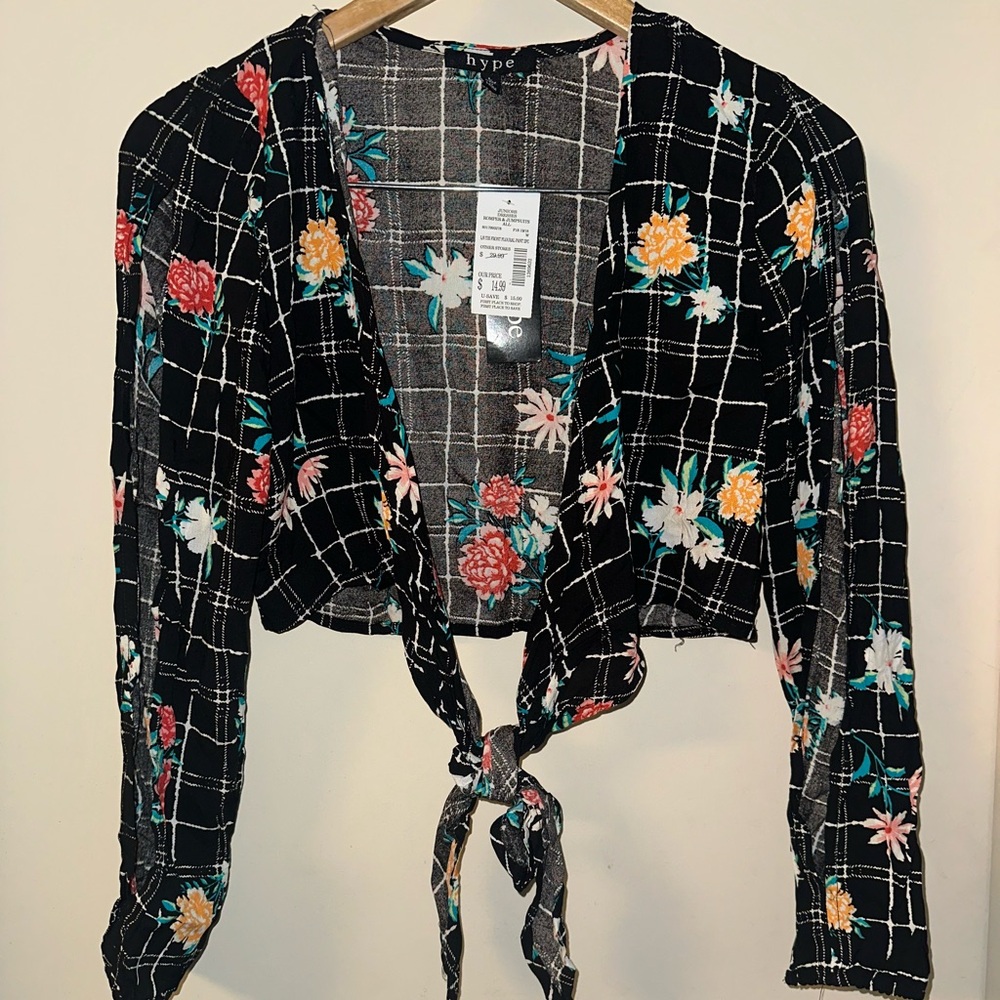 & Other Stories Black Floral Plaid Top & Pants Set